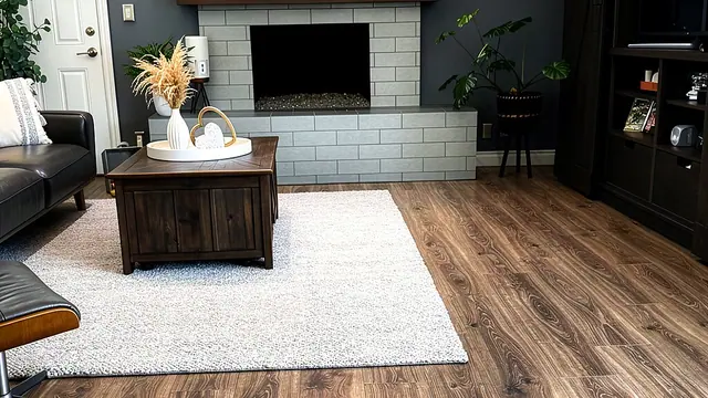 Fireplace living room with dark wood flooring by Grain and Stain Renovations in Hendersonville TN